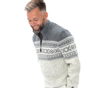 Neuer Wollpullover für Männer mit Ornamenten, Skandinavischer Stil 100% Wolloberteil für Männer OLLE