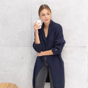 Minimalist Merino Cardigan, Knitted Oversized Sweater, Cashmere Wool Coat, Woolen Classic Cardigan RICO / dark blue