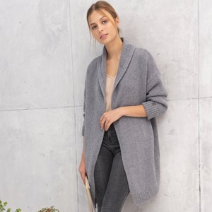 Cashmere Women Cardigan, Soft Merino Wool Cardigan, Womens Oversized Sweater, Natural Gray Merino Coat RICO / gray