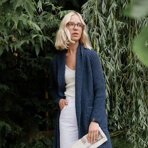 Oversized Merino Cardigan, Knitted Long Cashmere Sweater, Scandinavian Soft Woolen Sweater with Pockets RIVER / navy blue image 1
