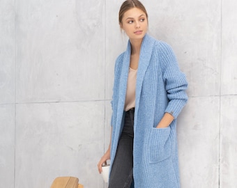 Long Organic Merino and Cashmere Cardigan, Warm Wool Coat, Thick Woolen Jacket OREGON