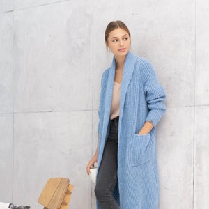 Long Organic Merino and Cashmere Cardigan, Warm Wool Coat, Thick Woolen Jacket OREGON image 1