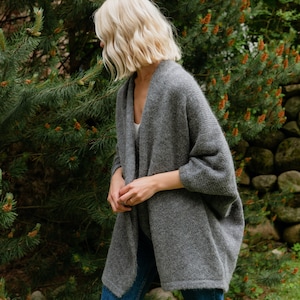 Boho Wool Poncho, Loose Fit Woolen Poncho, Knitted Alpaca Wool Poncho, Warm Cover Up for Women MIST / natural gray