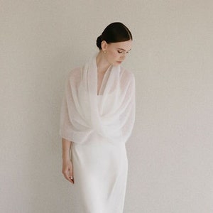 Modern Bridal Shawl, White Infinity Mohair Cape, Bridal Mohair Cover up, Elegant wedding knitted Shrug/ MAGNOLIA zdjęcie 1