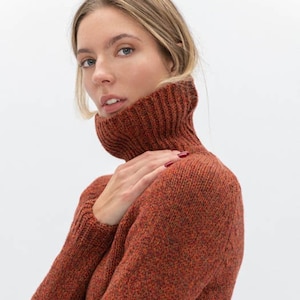 100% Merino Wool Women&#39;s Turtleneck in Terracotta Color, Light Merino Pullover, Long Sleeve Turtleneck Top / COLETTE