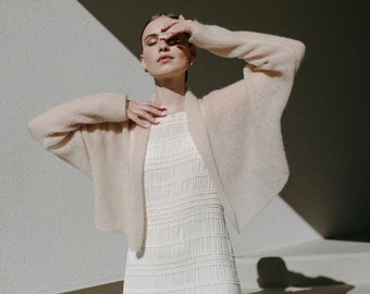Soft Mohair Open Front Cardigan, Hand Knit Bridal Cover up Sweater / ADELE