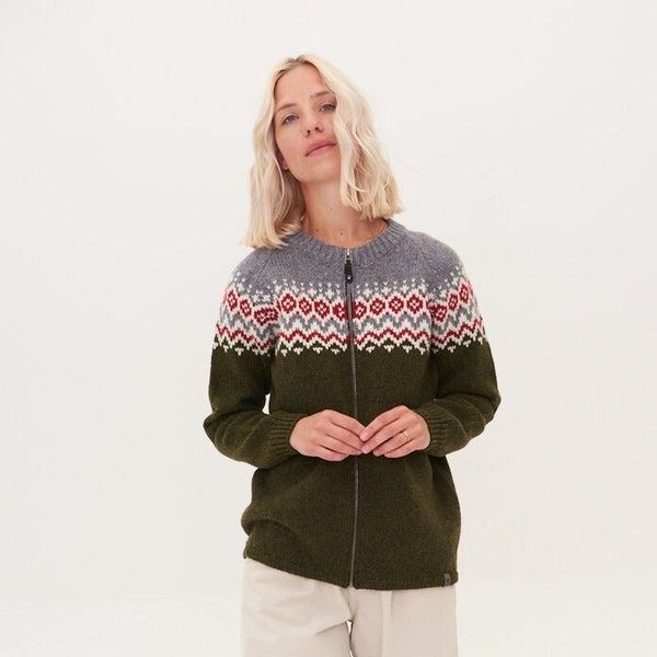 Knitted Zipped Sweater, Scandinavian Style Merino Wool Jumper, Womens Nordic Organic Merino Jacket / LEJA