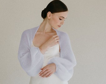 Wedding Bolero Shrug, Bridal Cover Up, Hand Knitted Soft Superkid Mohair Shrug, Wedding Mohair Knitted Shrug / ELIZABETH