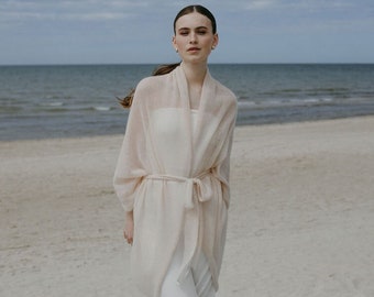 Light Summer Cape Shawl for Bride, Oversized Cardigan with Belt, Dress Shoulder Cover up, Luxury Gift for Bride / CHARLOTTE