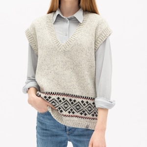 Natural Wool Women Vest, Scandinavian Style Knitted Sleeveless Vest, Hygge Woolen Vest, Woolen Sweater Vest EMILY