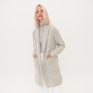 Cosy Merino Cardigan with Pockets, Knitted Cashmere Jacket, Natural Soft Wool Sweater RIVER / light gray