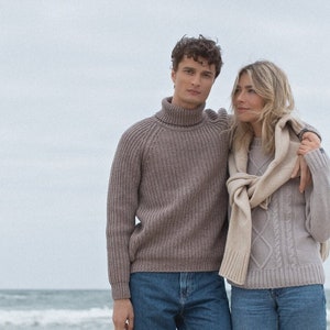 Cosy men pullover sweater, 100% merino wool men turtleneck, Men&#39;s wool pullover, Hand knit wool high neck sweater for man LAND