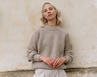 Soft honeycomb wool pullover, Merino wool jumper, women&#39;s knitted sweater, vintage sustainable knitwear, merino wool top MAGMA / cacao