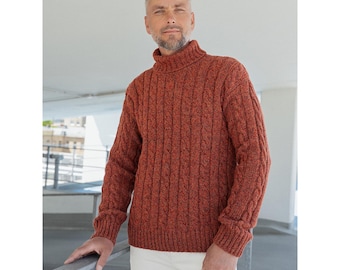 Suéter escandinavo de lana merino suave para hombre, suéter de lana hygge para hombre, cuello alto de lana merino, suéter de punto cálido para otoño / TOM