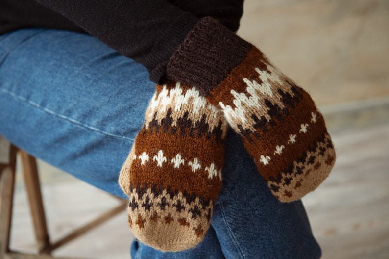 Natural wool Bernie Sanders woolen mittens, Winter crochet gloves, Bernie mittens knit, Warm brown mittens, Bernie Sanders fingerless gloves image 1