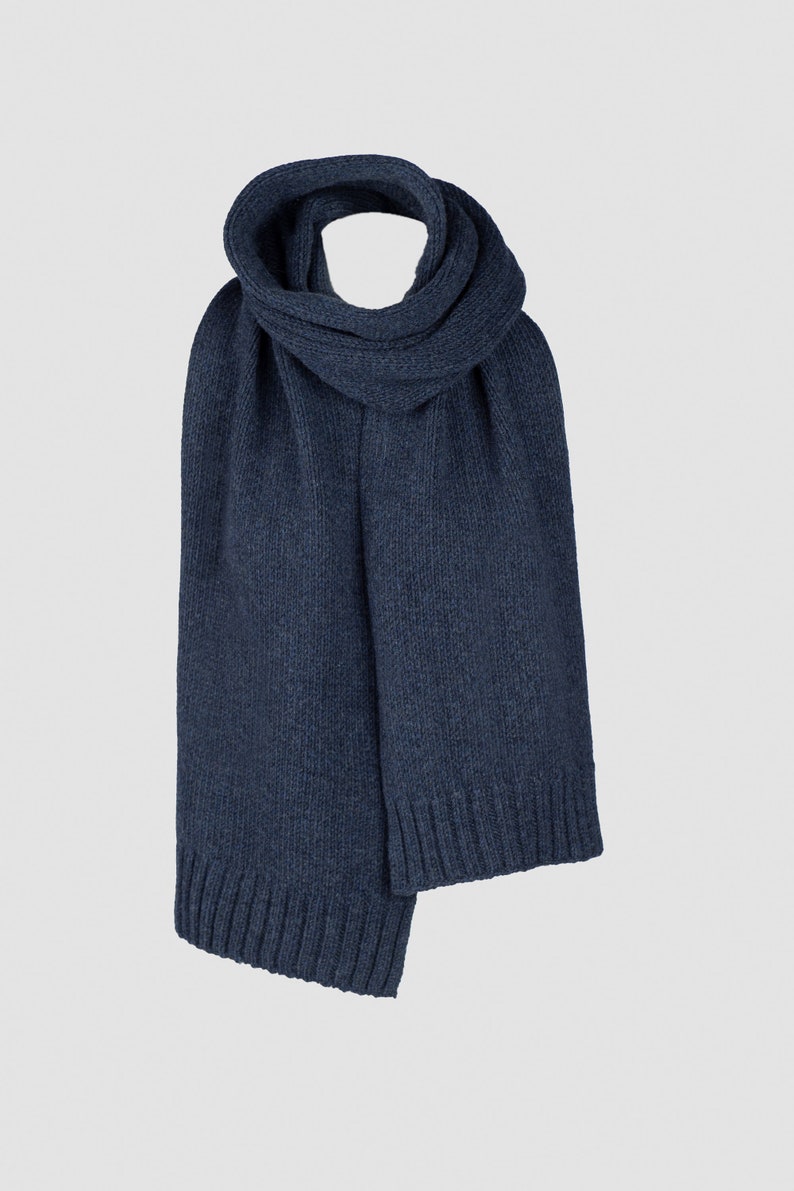 Mens Cashmere wool scarf, long wolen scarf, Cosy smart casual scarf, Sustainable wool scarf, Gift for Dad dark blue