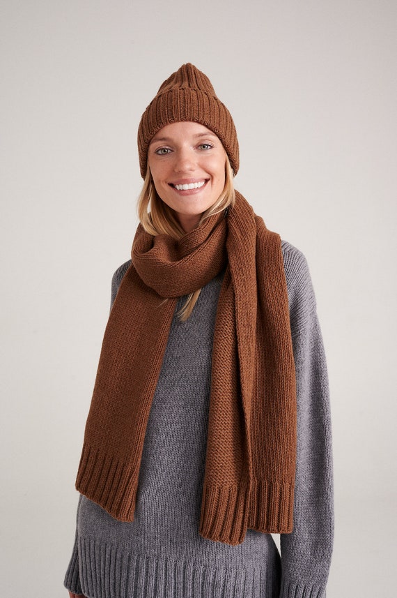 Unisex Large Woven Cashmere Scarf Camel Brown