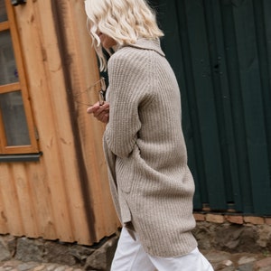 Womens Merino Wool Cardigan, Cashmere Sweater, Organic Wool Long Coat with Pockets, Loose Fit Merino Jacket RIVER image 3
