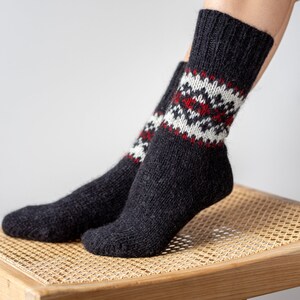 Ready to Ship Knitted Warm Winter Socks, Hand Knitted Scandinavian Style Boots Socks, Handgestrickte Socken Woolen Socks for Christmas Gift image 2