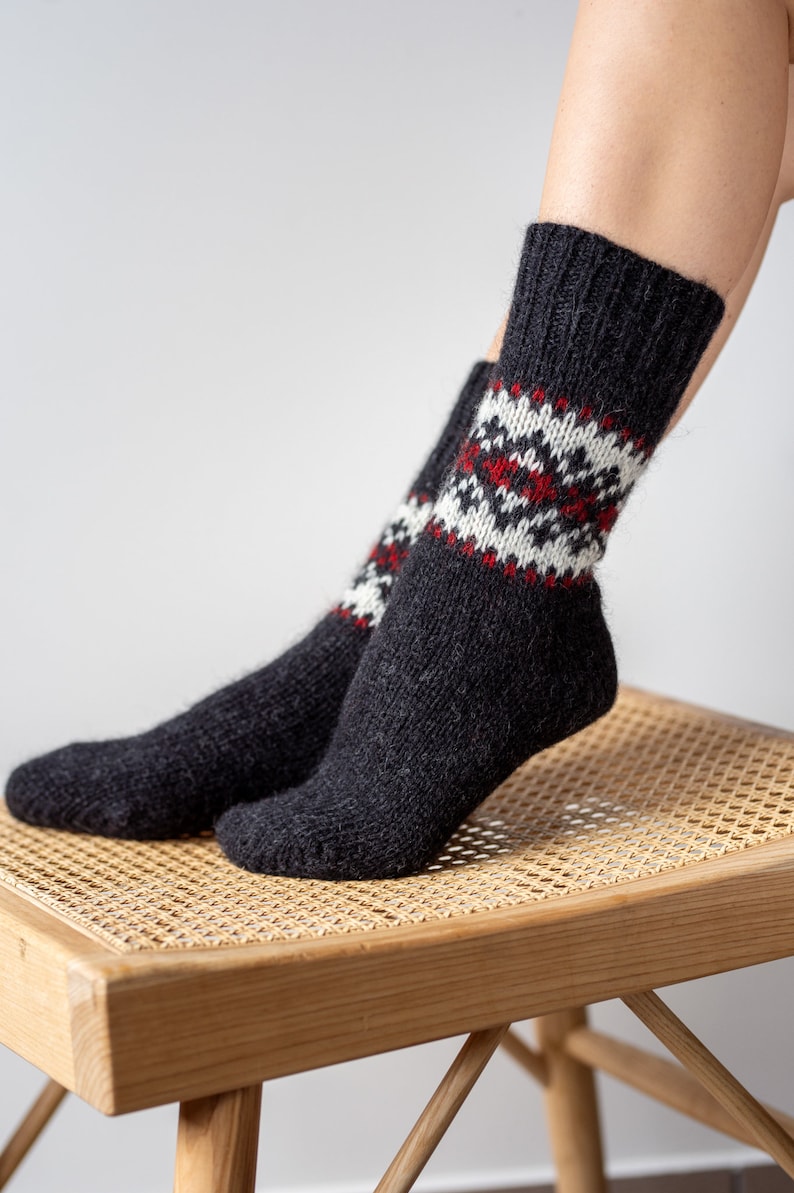 Ready to Ship Knitted Warm Winter Socks, Hand Knitted Scandinavian Style Boots Socks, Handgestrickte Socken Woolen Socks for Christmas Gift image 2