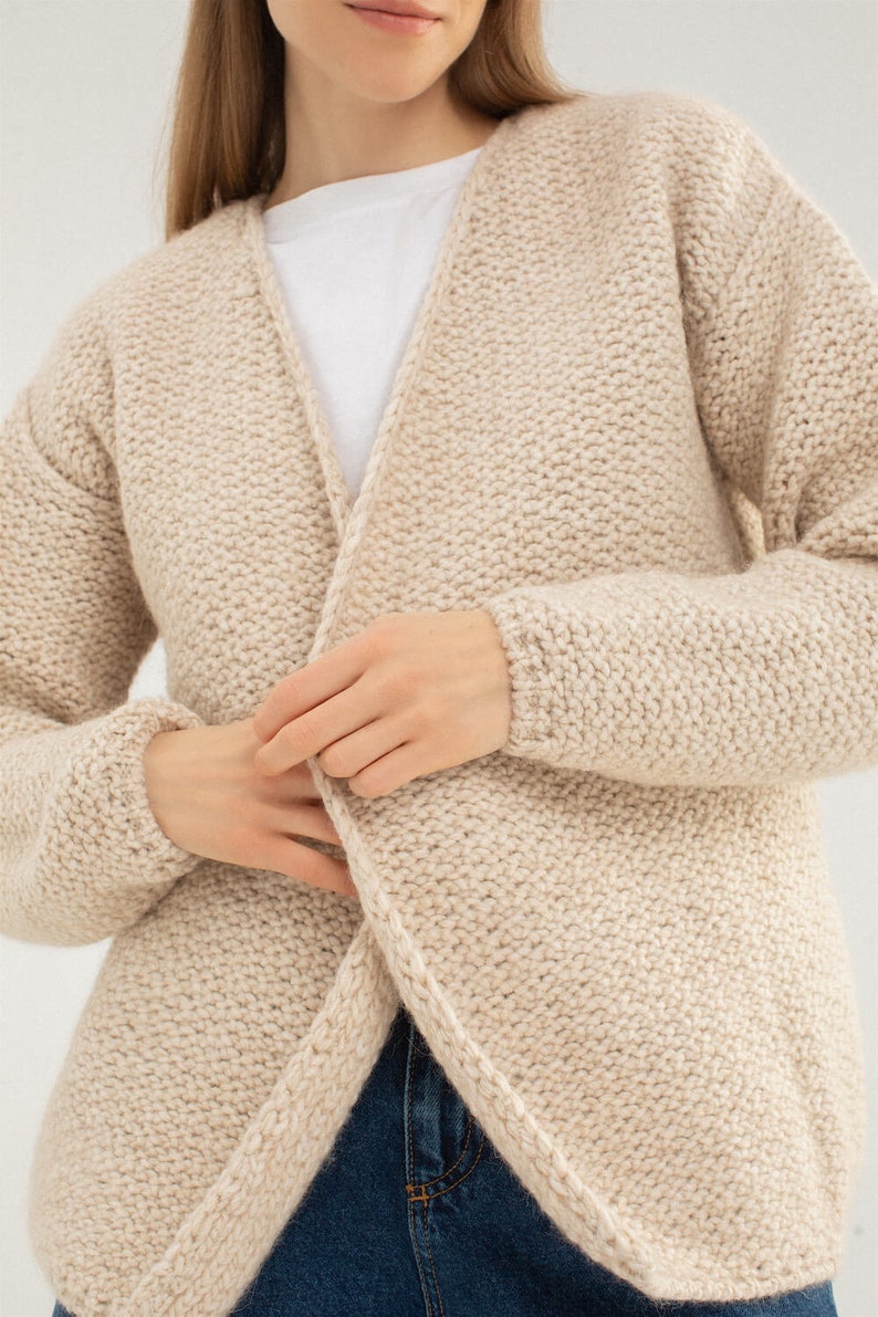 Cropped chunky knit sweater, Vintage wool sweater, Open front relaxed fit cardigan, Women knit warm wool sweater, Alpaca sweater ARIELLE image 6