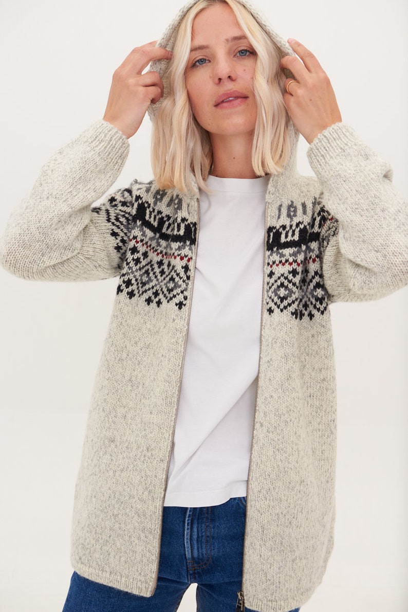 Knitted Wool Jumper, Hooded Jacket with Zip, Organic Wool Sweater for Women SKY zdjęcie 3