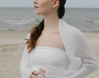 Weißer Mohair Hochzeits Bolero, Luxus Braut Shrug, Elegantes Cover Up / AURA