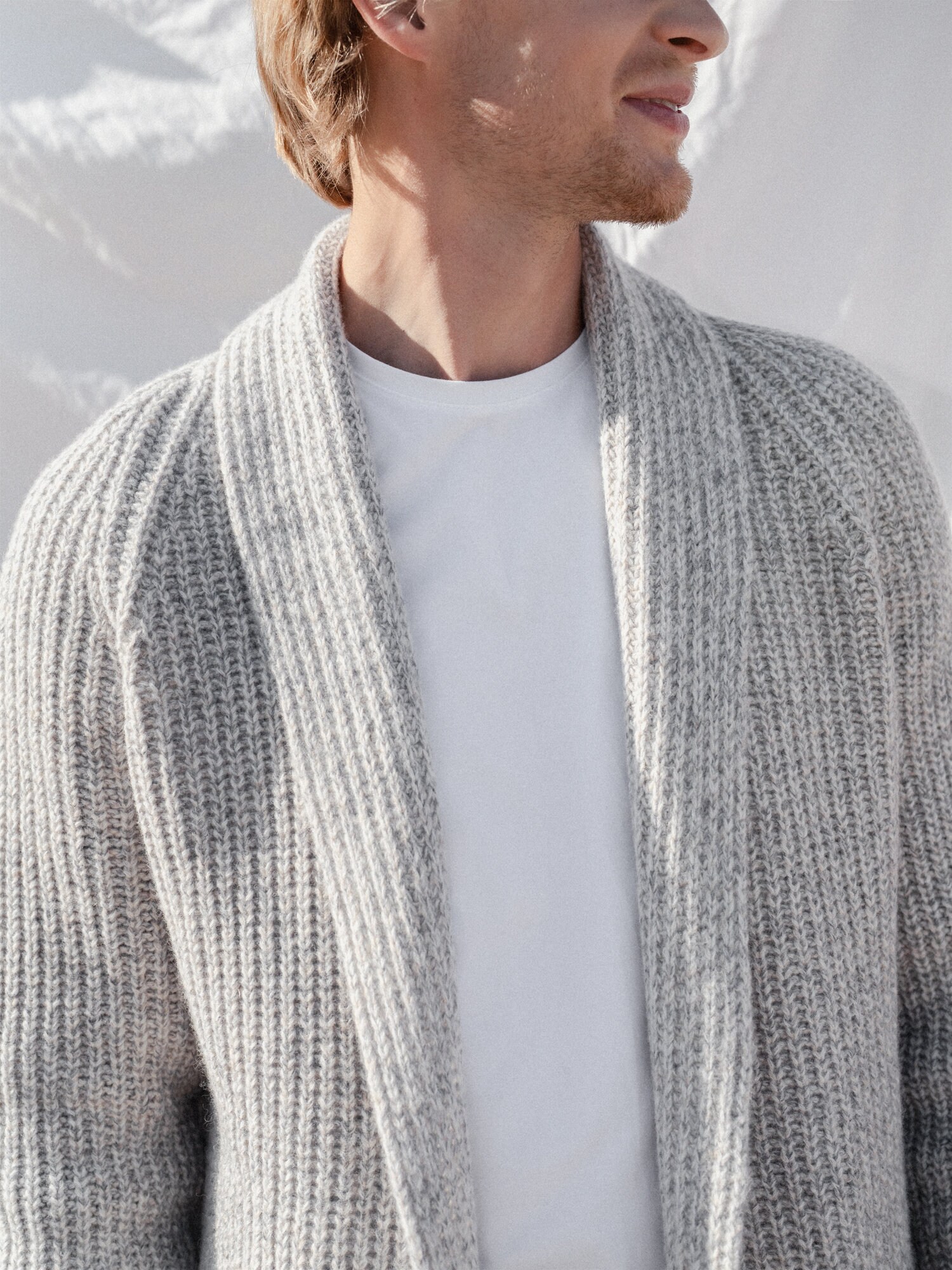 Pull Cardigan Homme – Longue Ligne – Maille Ouverte Volumineuse – Col – Poche – Neuf Sans étiquette