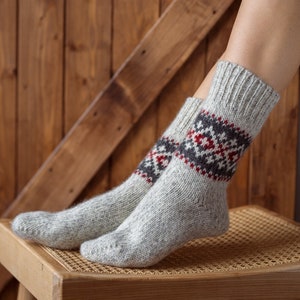 Ready to Ship Knitted Warm Winter Socks, Hand Knitted Scandinavian Style Boots Socks, Handgestrickte Socken Woolen Socks for Christmas Gift image 5