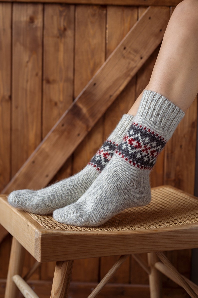 Ready to Ship Knitted Warm Winter Socks, Hand Knitted Scandinavian Style Boots Socks, Handgestrickte Socken Woolen Socks for Christmas Gift image 5