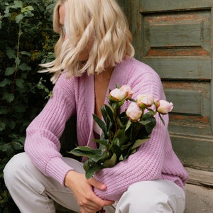 Hygge Cashmere sweater, Hand Knitted Pure Merino Wool Jumper, Vintage Style Knit Sweater, Woolen Buttoned Jumper ROSSO / silver