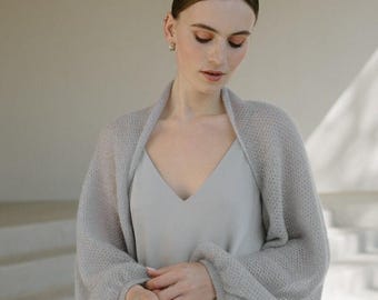 Bolero de mohair con mangas abullonadas para bodas, bolero de mohair Superkid, chaqueta de novia gris, bolero de punto de mohair suave para bodas / ELIZABETH
