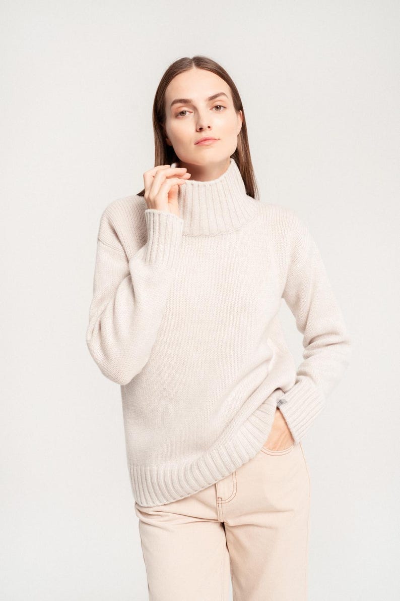 Beige Knit Sweater Women – Chunky Ribbed Pullover, Cozy Fall Winter ...