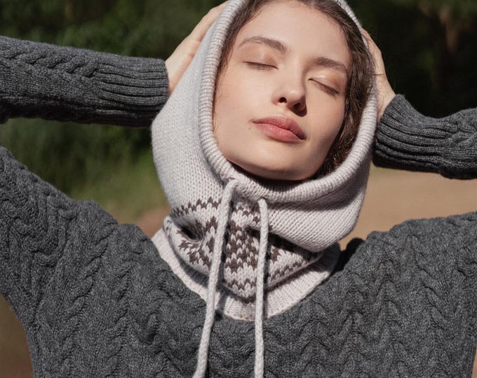 Balaclava Hooded Cowl, Boho Knitted Hood, Woolen Hood in Scandinavian Style, Hand Knitted Wool Balaclava, Chunky Neck Warmer / SHEILA