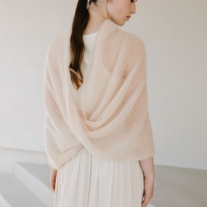 Modern Bridal Shawl, White Infinity Mohair Cape, Bridal Mohair Cover up, Elegant wedding knitted Shrug/ MAGNOLIA Sand