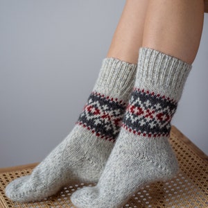 Ready to Ship Knitted Warm Winter Socks, Hand Knitted Scandinavian Style Boots Socks, Handgestrickte Socken Woolen Socks for Christmas Gift image 4