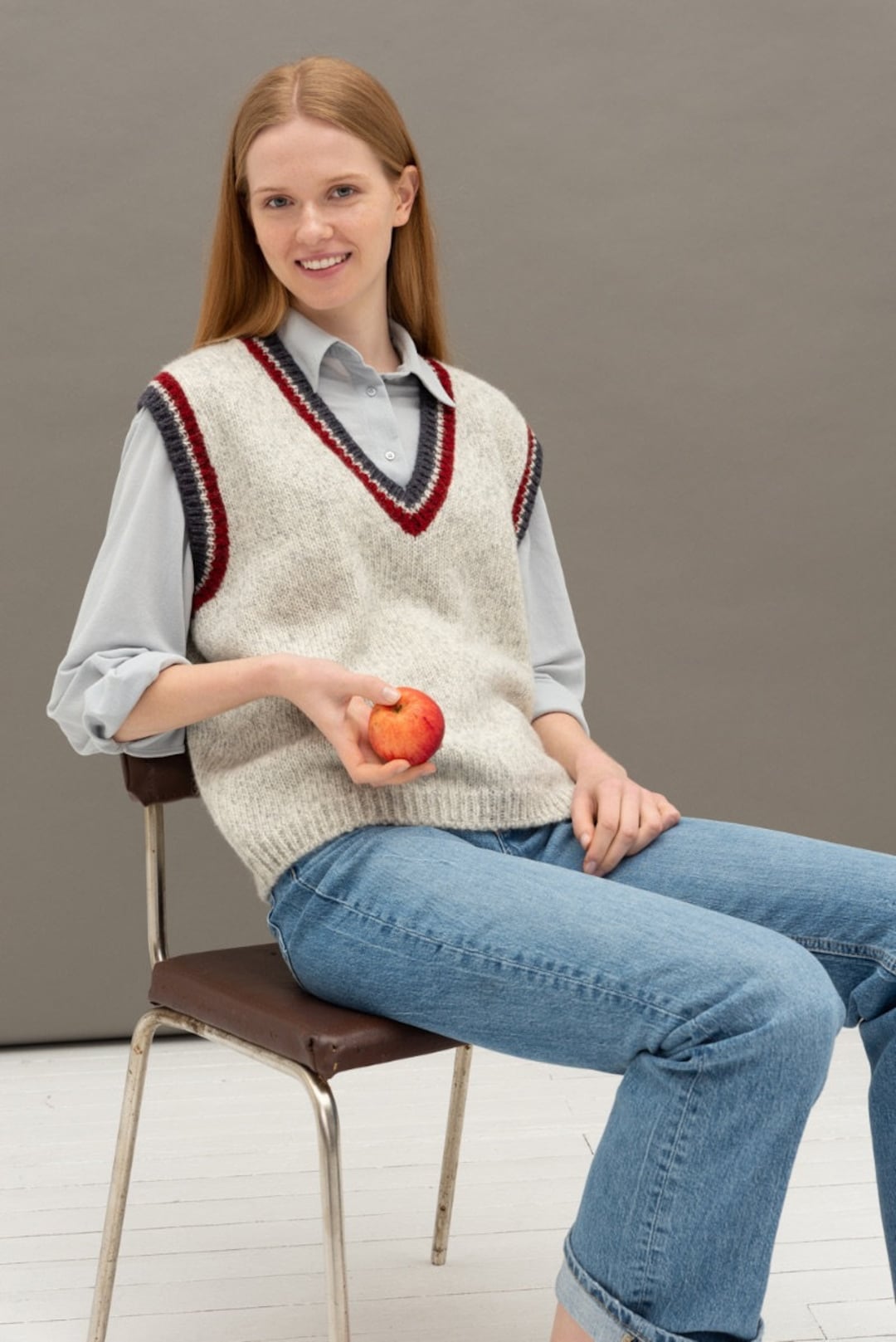 Natural Wool Womens Vest Scandinavian Style Knitted Sleeveless