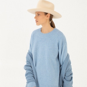 Merino wool minimalistic jumper, Supreme cashmere woolen sweater, Women all season sweater, Cosy soft woolen knitted top sweater FRESCO sky blue