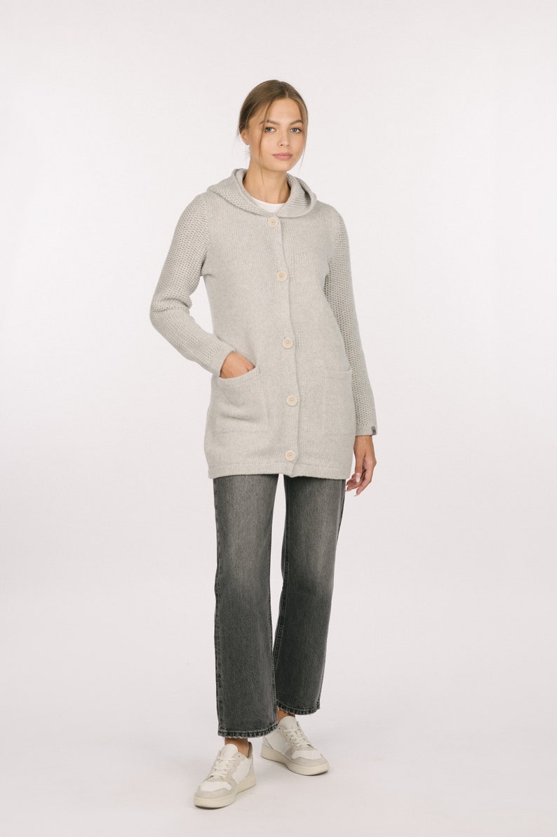Oversized Knitted Merino Coat, Vintage Style Women's Cardigan With Hood, Honeycomb Sleeves and Pockets AMELIA image 6