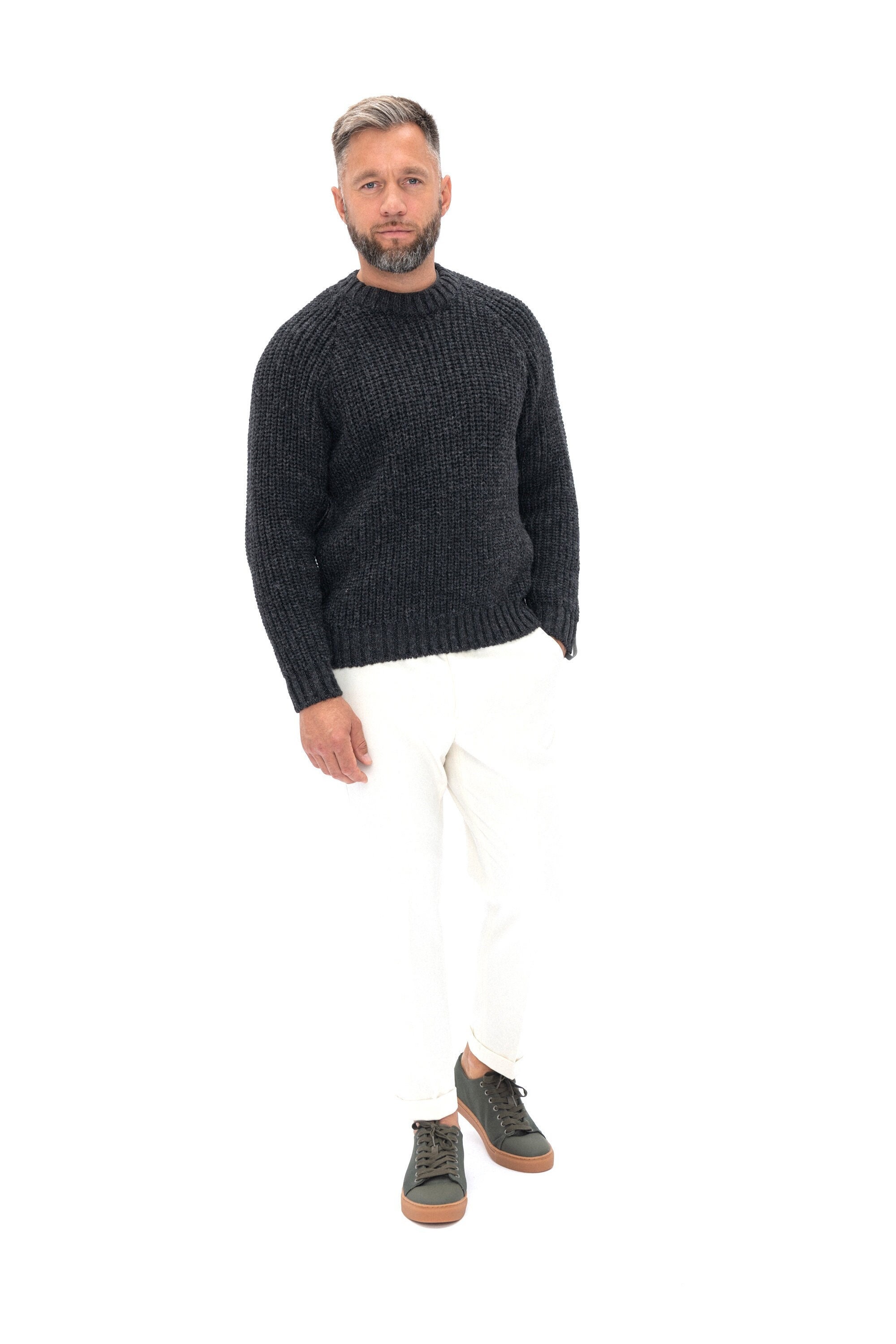 Black Merino Wool Sweater Men: Scandinavian Knit Pullover