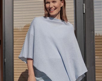 Beige Wool Poncho Cape: Oversized Cream Merino Blend Wrap EVA