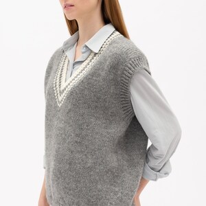 Merino Wool Women's Vest, Hand Knitted Minimalist Vest, Knit Gray Vintage Woolen Vest, Soft Merino Knit Vest VAIVA image 7