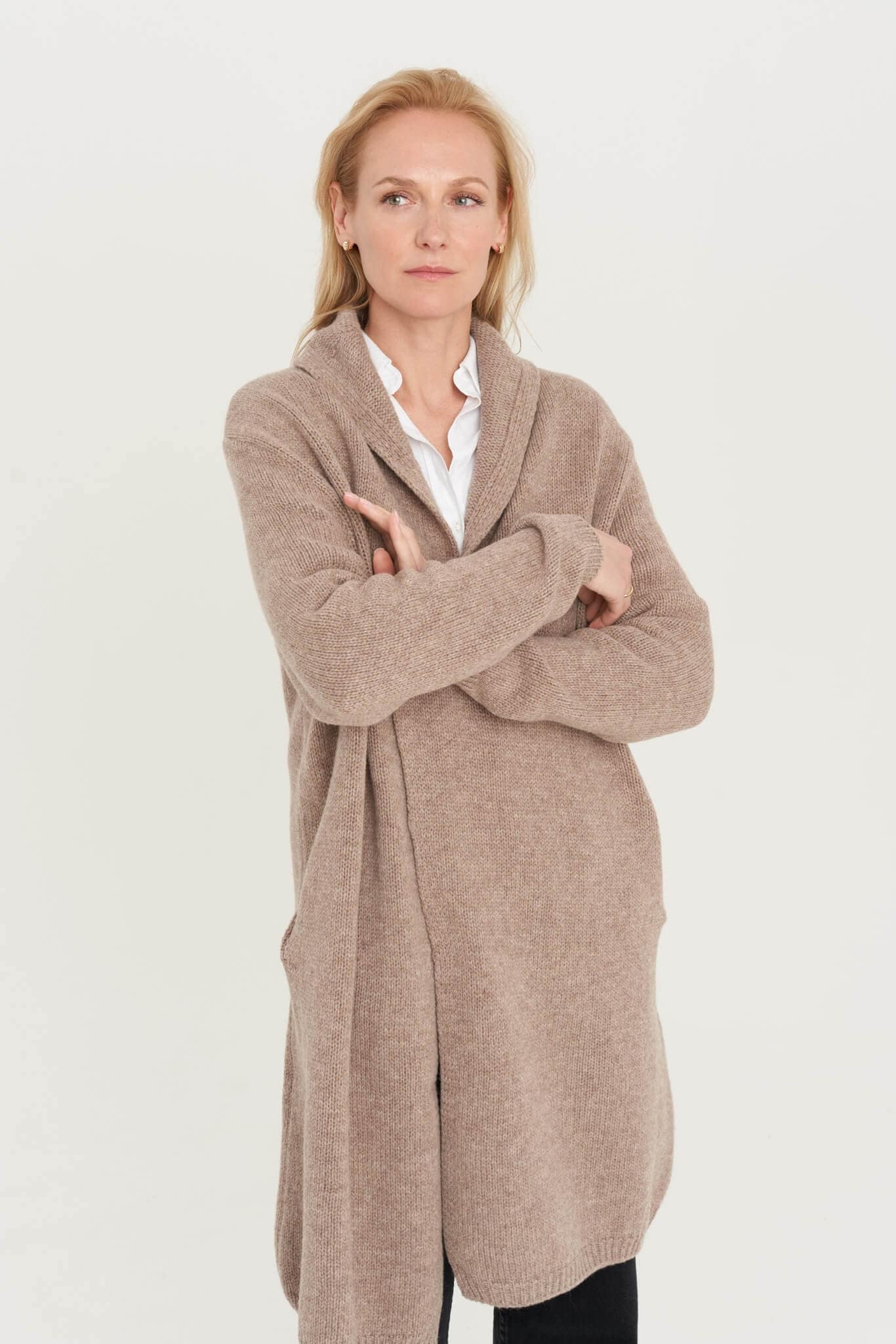 Knitted Cashmere Wool Cardigan, Long Women's Coat With