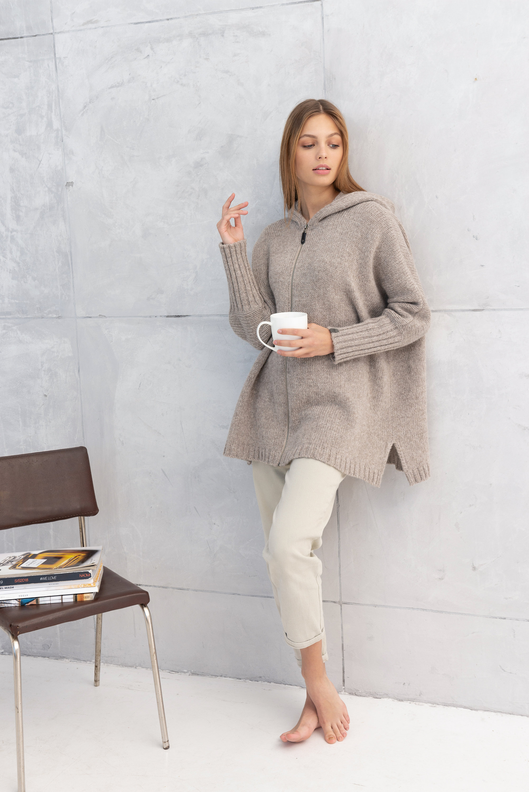 Natural Merino Wool Poncho, Oversized Woolen Sweater, Womens Warm Jumper / INDIANA