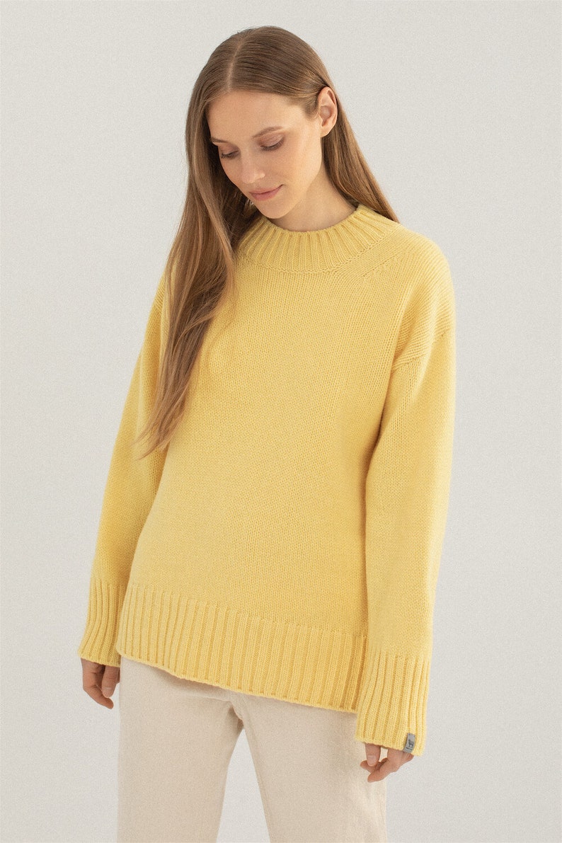 Merino wool minimalistic jumper, Supreme cashmere woolen sweater, Women all season sweater, Cosy soft woolen knitted top sweater FRESCO yellow