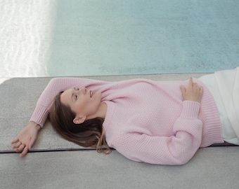 Organic Merino and Cashmere Wool Knitted Pullover, Women's Blue Loose Cashmere Top Luxury Christmas gift for wife girlfriend mom / MAGDA