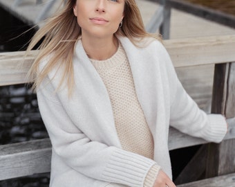 Cozy Long Wool Jacket, Premium Cashmere Cardigan, Women Plus Size Minimalist Sweater, Cozy Wool Knitted Cardigan / MICHELLE