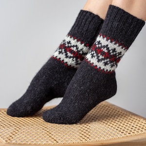 Ready to Ship Knitted Warm Winter Socks, Hand Knitted Scandinavian Style Boots Socks, Handgestrickte Socken Woolen Socks for Christmas Gift image 3