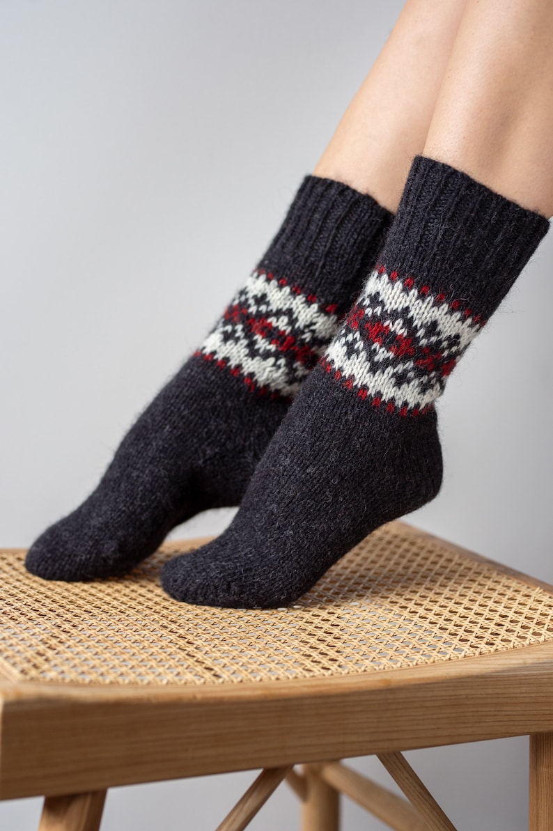 Ready to Ship Knitted Warm Winter Socks, Hand Knitted Scandinavian Style Boots Socks, Handgestrickte Socken Woolen Socks for Christmas Gift image 3