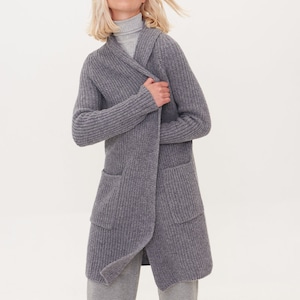Womens Merino Wool Cardigan, Cashmere Sweater, Organic Wool Long Coat with Pockets, Loose Fit Merino Jacket RIVER image 6